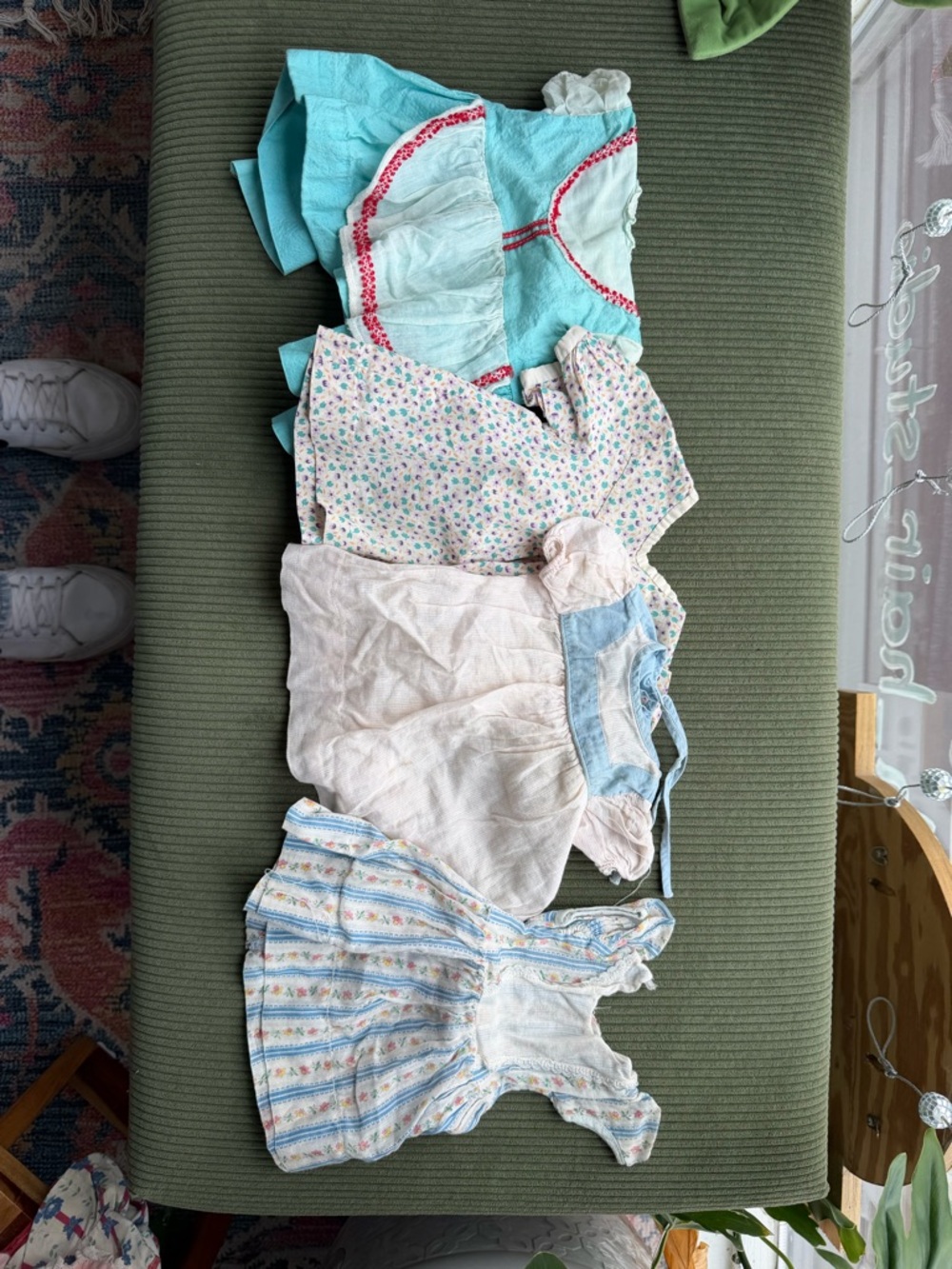 Vintage-inspired Baby Dresses Bundle in Mint, Cream, Floral and Blue